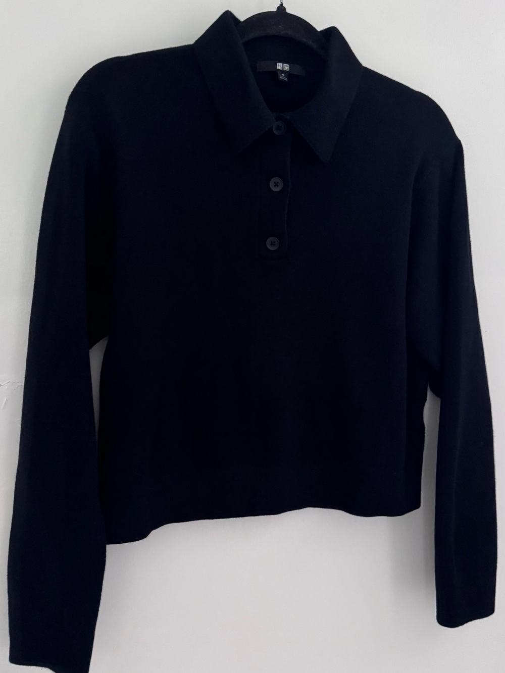 Uniqlo Black Long-Sleeve Polo Knit Top M - Picture 3 of 9